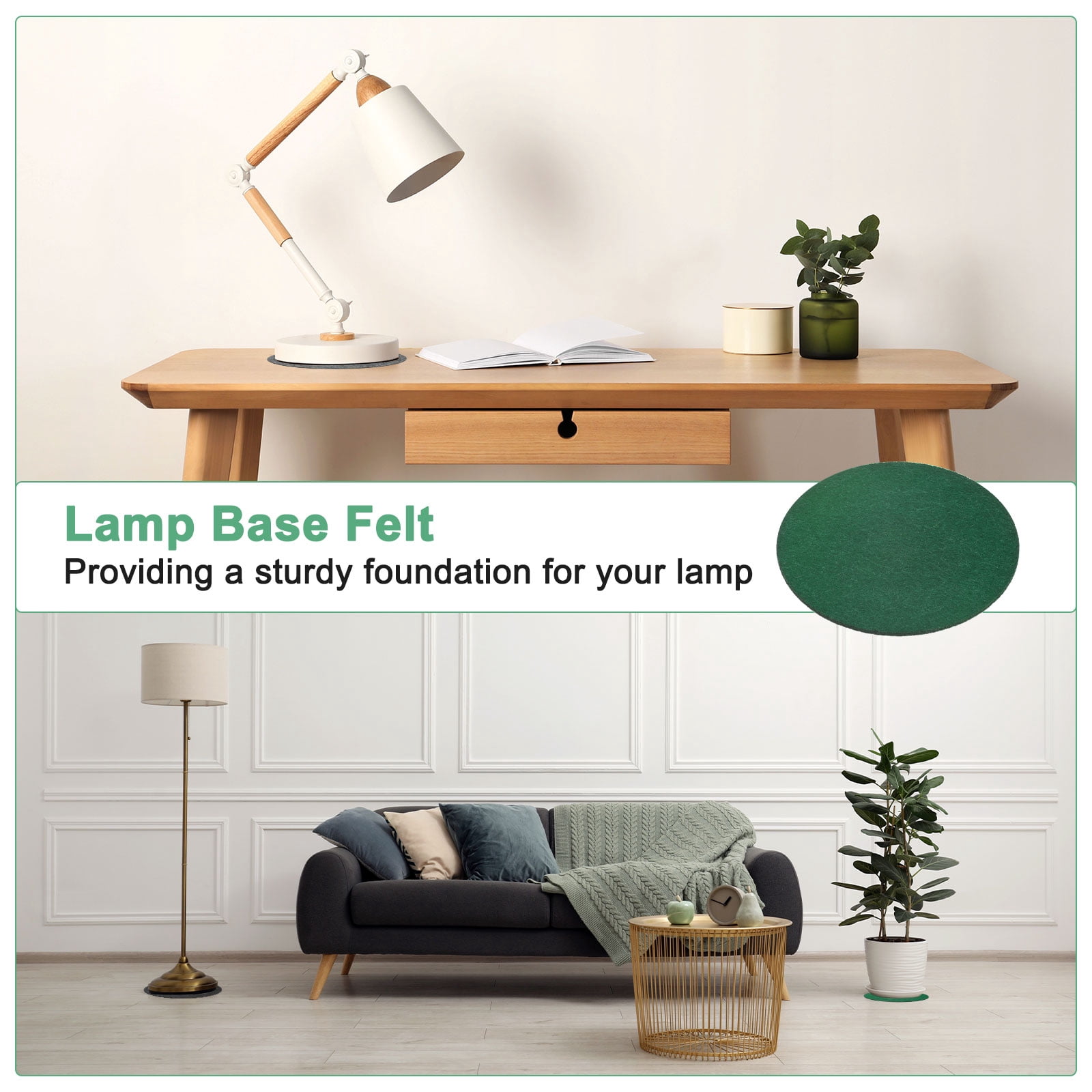 Uxcell 30-Pack Lamp Base Felt, 7 Inch Dia. 2mm Thick Self Adhesive Round Fabric Felt Pads for Lamp/Furniture/DIY [Green]