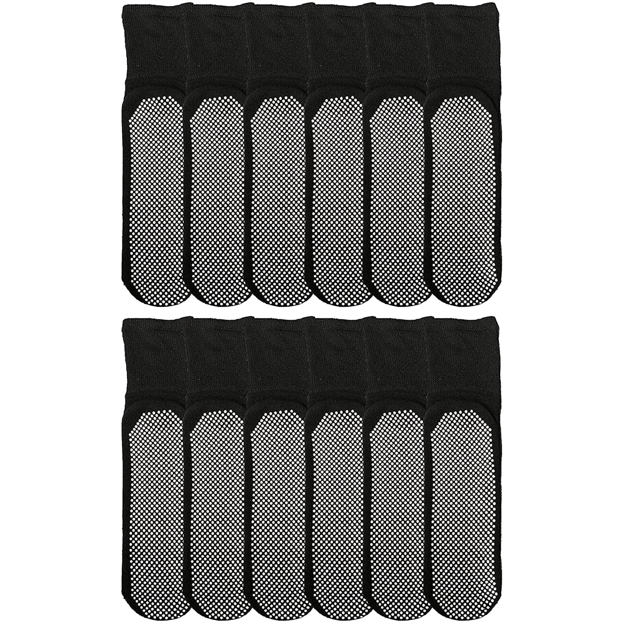 SOCKS'NBULK 12 Pairs Of Loose Fit Gripper Bottom Diabetic Non-Skid Slipper Black Socks, Grippy Hospital Sock, Wholesale Bulk (12 Pairs Men Gripper Socks, 10-13)
