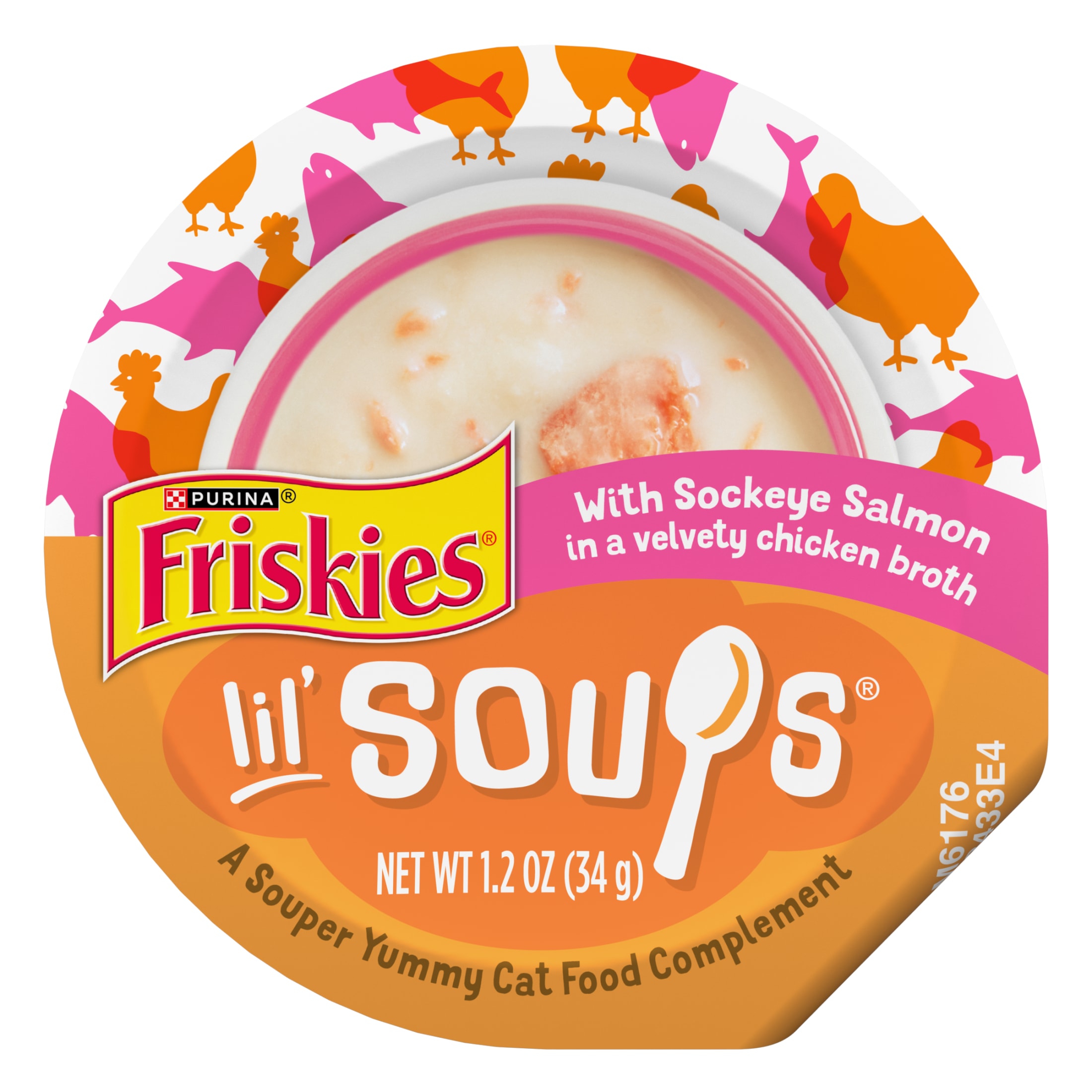 Purina Friskies Grain Free Lickable Cat Food Toppers Lil’ Soups With Sockeye Salmon in Chicken Broth, 1.2 oz Cups
