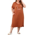 thumbnail image 1 of Agnes Orinda Nuisettes pour Femmes Grande Taille Col Ras du Cou Manches Courtes Robe de Nuit Imprimé Chats Pyjamas Détente Maison avec Poche 1X Caramel, 1 of 6