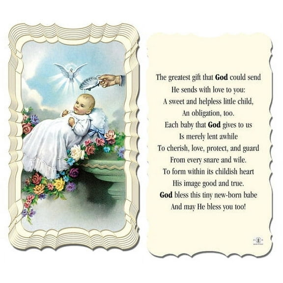 Baptism Catholic Prayer Holy Card with Prayer on Back, Pack of 50