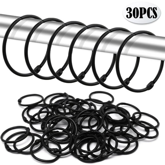 30PCS Shower Curtain Hooks,Rust Proof Shower Curtain Rings for Bathroom,Circular Decorative Shower Curtain Rings and Hooks for Shower Rod,Metal Shower Rings for Curtain,Loose Leaf Rings(Black)