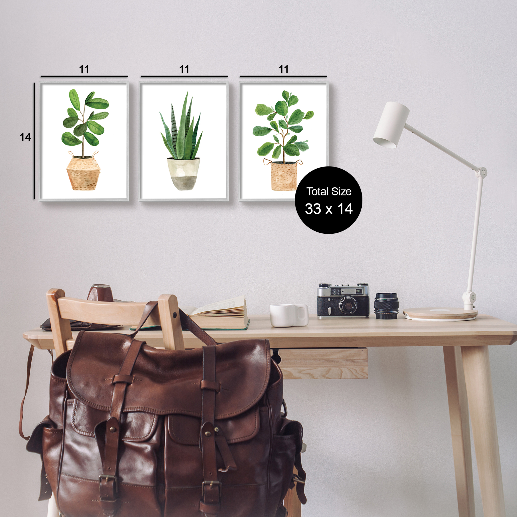 Stupell Minimal Potted Plants Botanicals Botanical & Floral Painting Gray Framed Art Print Wall Art, Set of 3