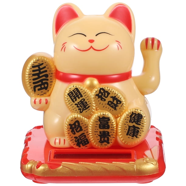 Adorno de plástico con forma de gato de la fortuna con energía solar para coche, hogar y oficina.