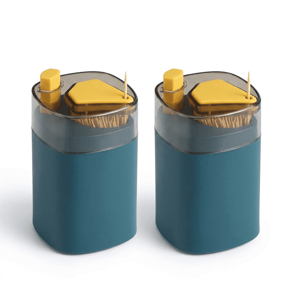 MoHern 2 pcs Fashion Creative Automatic Toothpick Dispenser, Home Press-Type Pop-Up Toothpick Holder, Portable Plastic Toothpick Storage Box, Blue