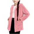 thumbnail image 2 of Girls Fleece Jacket with Pockets Fuzzy Plush Hooded Sweater Cardigans Long Sleeve Casual Warm Winter Coat (7 Years, Pink), 2 of 7