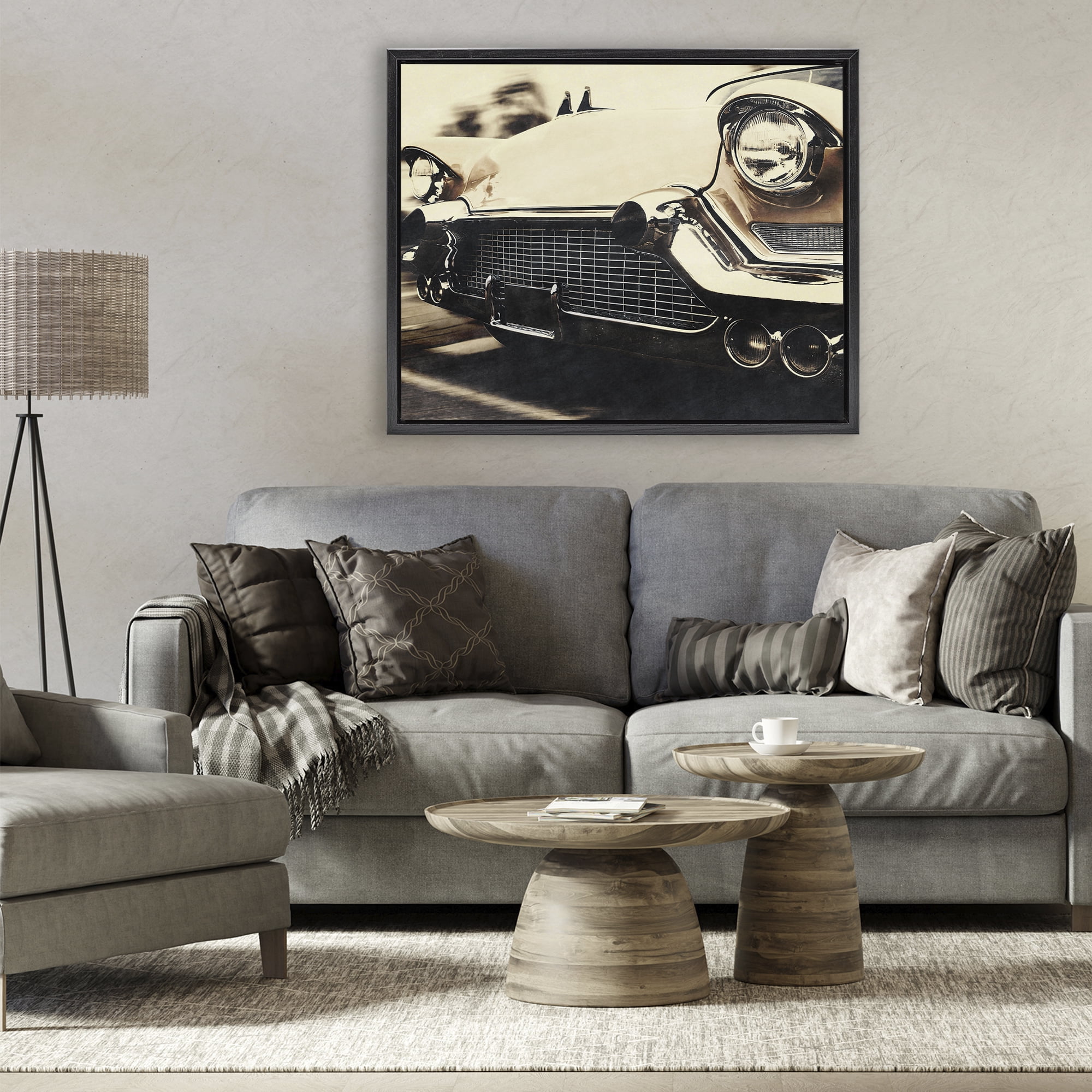 Stupell Industries Vintage Ride Headlights Black Framed Floater Canvas Wall Art, design by Marcus Prime