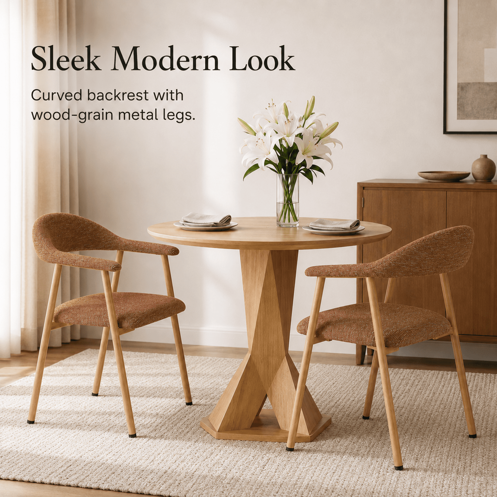 Alvantor Chairs Set of 2, A Modern Kitchen Side Chair Set with Curved Backrests and Linen Upholstery, Accompanied by Metal Decorative Chairs for Dining Room Kitchen Living Room Cafe