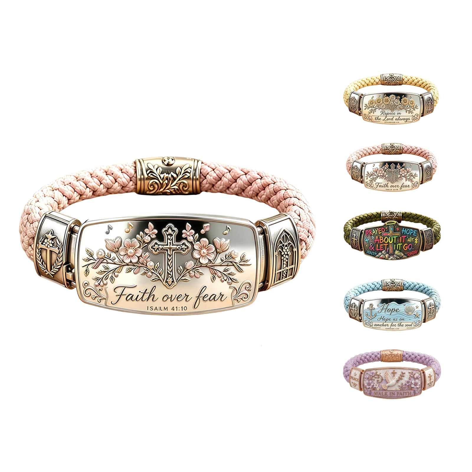 Faith Over Fear Bracelet Christian, Isaiah 41:10 Cross Bangle, Cherry Blossom Scripture Jewelry Gift for Women Mom