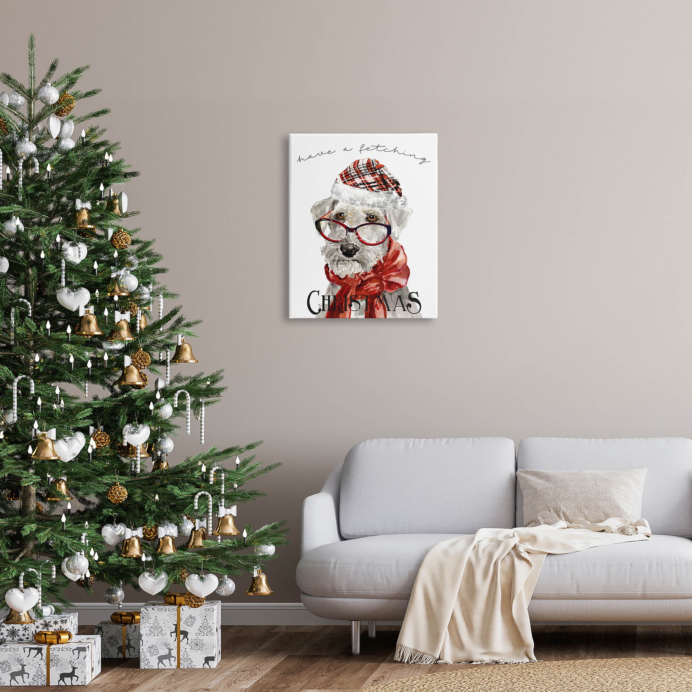 Stupell Industries Have a Fetching Christmas Dog Graphic Art Gallery Wrapped Canvas Print Wall Art, Design by Livi Finn