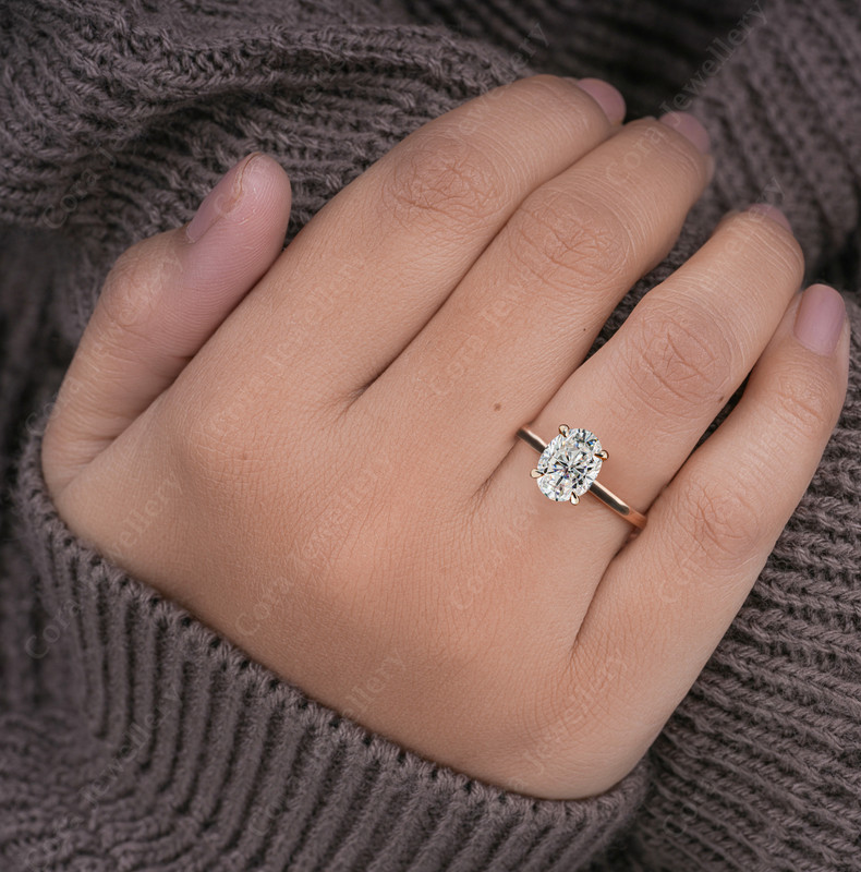 Cora Jewellery 3CT Bridge Diamond Oval Moissanite Hidden Halo Engagement Ring For Women, 14K Rose Gold