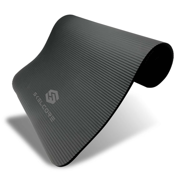 Skelcore 10mm Extra Long, Non Slip Exercise Mat w/ Carrying Strap, Black