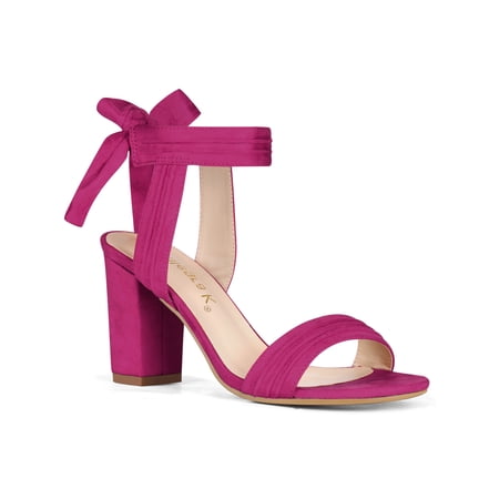 BLISSFUL STEP Women s Back to School Sandals Ankle Tie Back Open Toe Block Heels Hot Pink 7