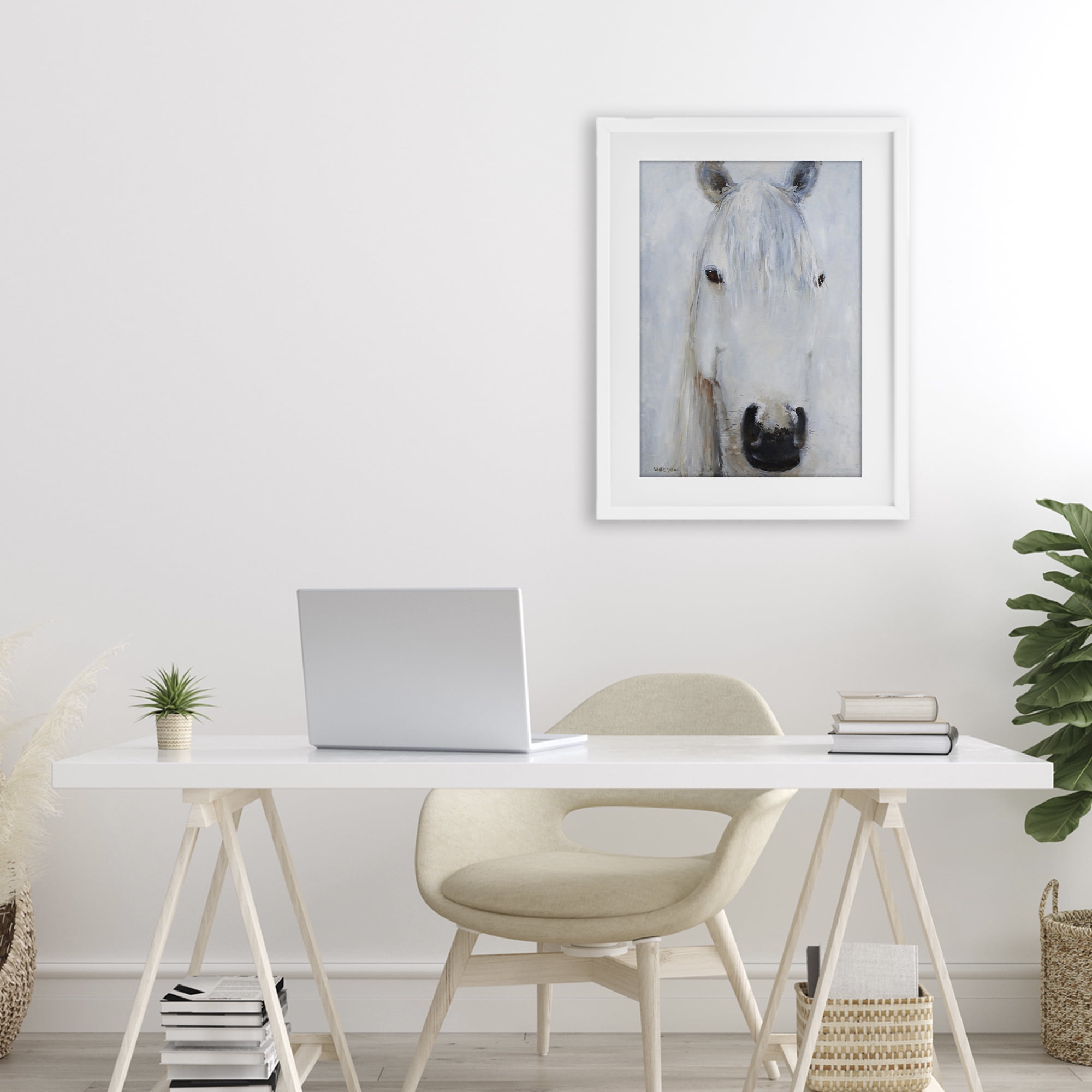 Stupell Industries Pure White Horse Portrait White Framed Print Under Glass, design by Jadei Graphics