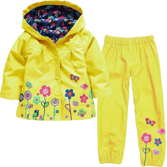 Mercatoo Girls Boys Hood Windbreaker Jacket   Rain Pants Set Kids Hoodies Raincoat Trench Coat Suit Troop Jogging Suit