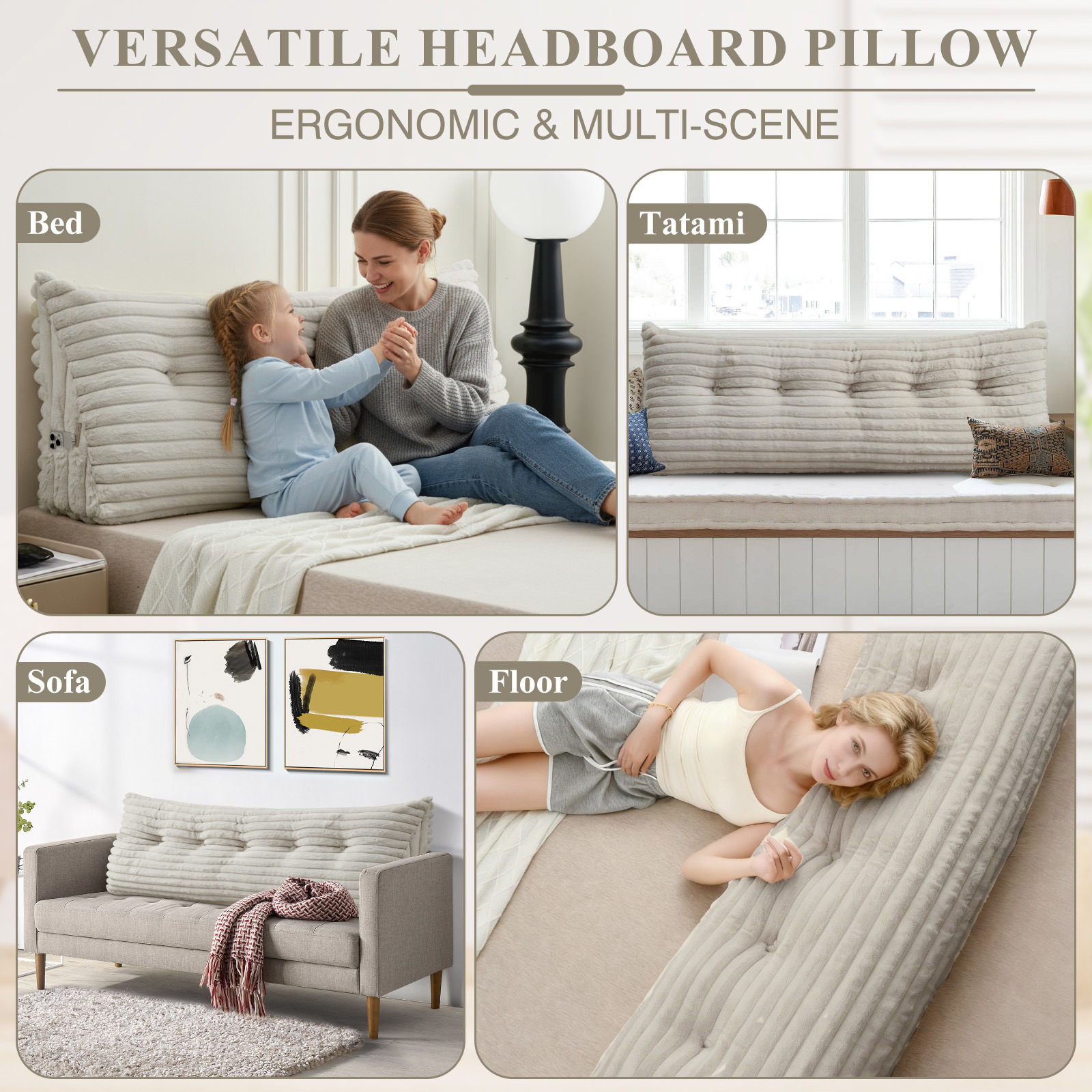 ANMINY Plush Headboard Pillow - 320 GSM Soft Fleece, High Elastic Pearl Cotton Filling, Versatile Sofa Backrest & Leg Pillow, Perfect Christmas/Housewarming Gift