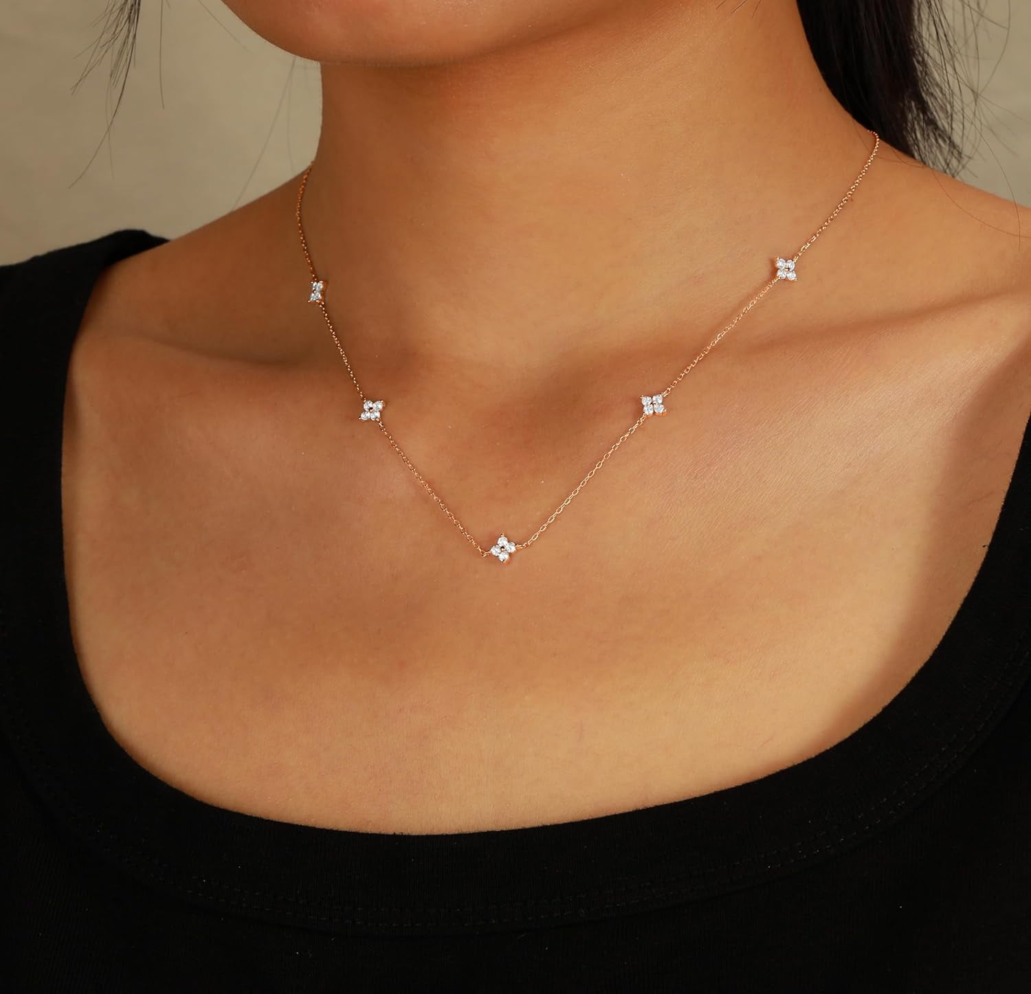 Lucky Leaf Necklace for Women 925 Sterling Silver Trendy 14K Gold Plating Layered Cute White CZ Flowers Pendant Choker Necklaces to Daughter Mom Minimalist Stackable Chain Wedding Prom Brides Jewelry