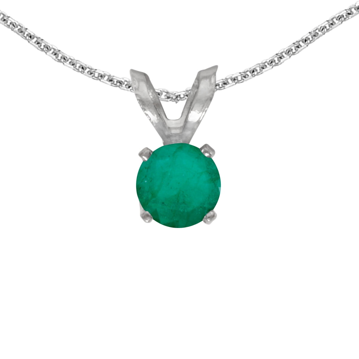 TheJewelryMaster 14k White Gold Round Emerald Pendant