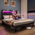 thumbnail image 4 of Queen Upholstered Platform Bed Frame with Charging Station (2 USB & Type-C), LED Lights, Storage Shelves in Headboard, Noise-Free Solid Wood Slats, No Box Spring Needed, 850 lbs, Easy Assembly, Gray, 4 of 9