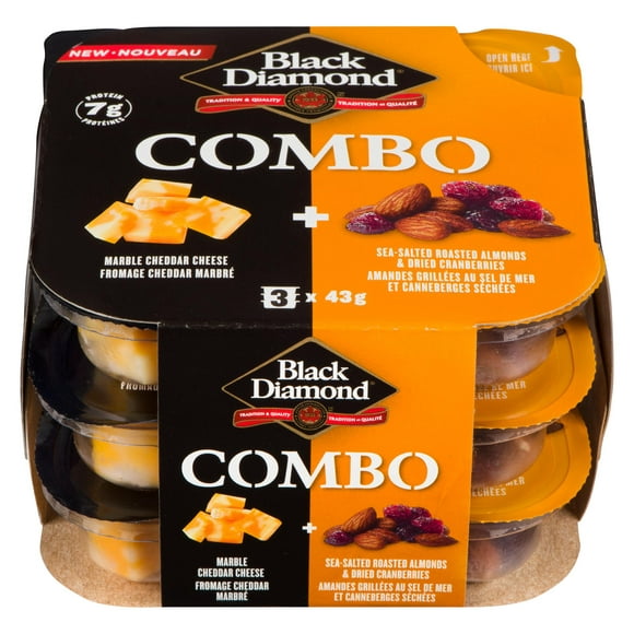 Black Diamond Marble Cheese, Almonds & Cranberry Combo Snack, 3 packs x 43 g, 129 g