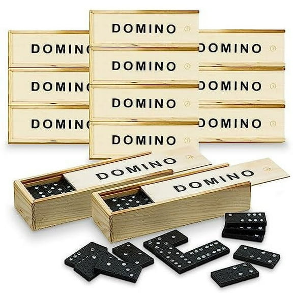 Playbees Mini Wooden Dominoes Set - 12 Pack - Classic Double Six Domino Game in a Wooden Case - Educational Board Games & Activity for Teens, Adults