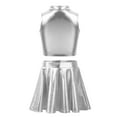thumbnail image 2 of YONGHS Kids Girls Shiny Metallic Crop Top Pleated Skort Skirt Jazz Hip Hop Performance Costume, 2 of 7