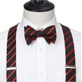 thumbnail image 3 of HISDERN Suspender and Bow Tie Sets for Men Red Black Striped with Pocket Square Set 6 Clips Braces, 3 of 7