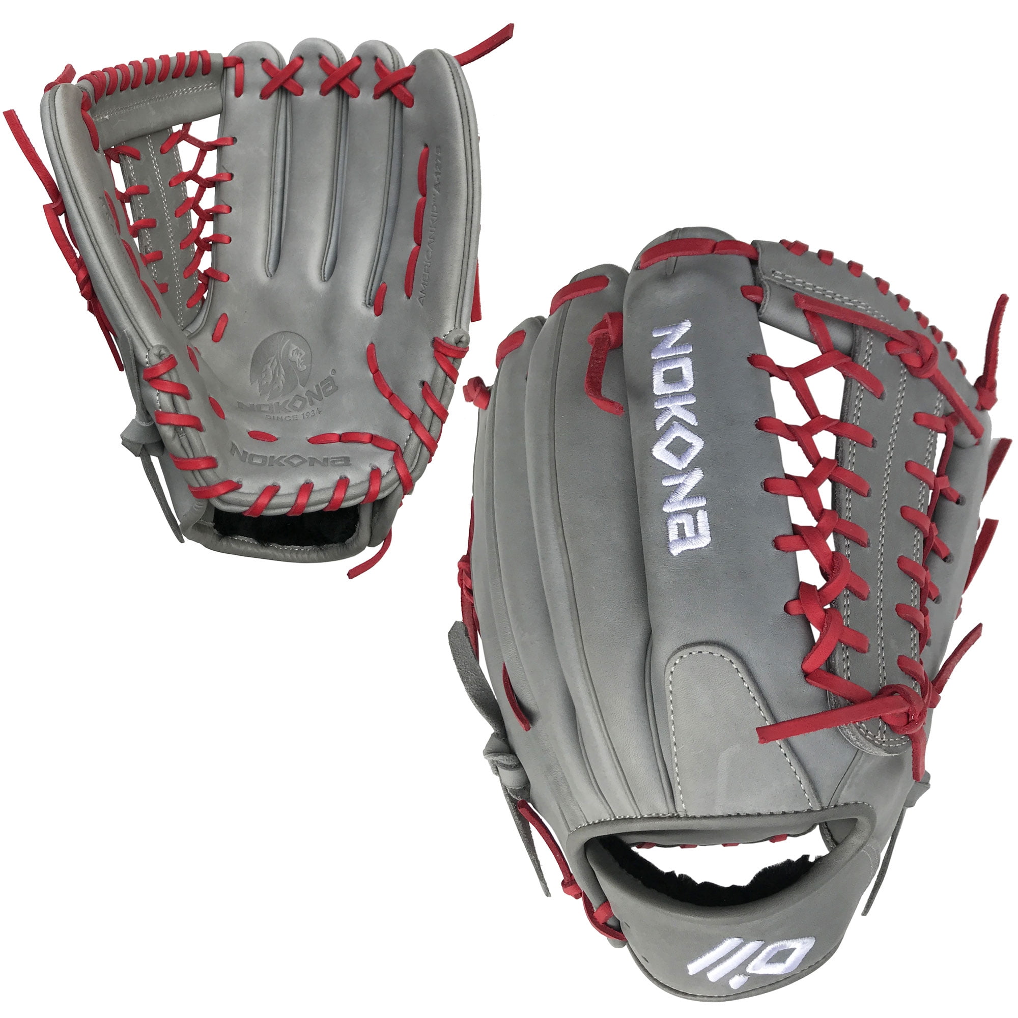 Nokona Americankip Gray Mod Trap 12 75 Inch A 1275m Gr Rd Baseball Glove Red Lacing Walmart Com Walmart Com