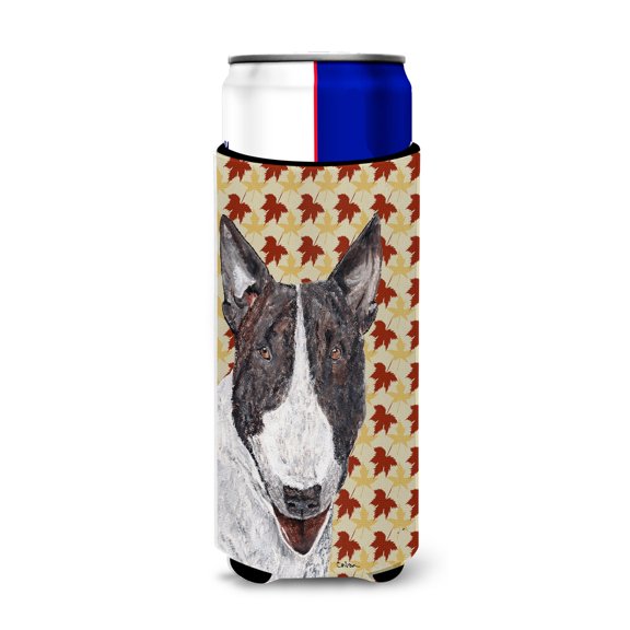 Carolines Treasures SC9547MUK Bull Terrier Fall Leaves Ultra Hugger for slim cans Slim Can multicolor