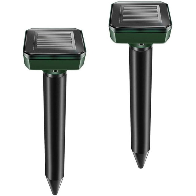 Paquete de 2 repelente solar de topos Repelente ultrasónico de topos Caza solar inteligente de topos combina sonidos y dispositivo de carga solar impermeable para jardines al aire libre Césped