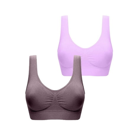 ATOYSOY 2 Pack Plus Size Sports Bra Everyday Bra Yoga Activewear Clearance Bralette Underwear Teens Push Up Breathable Comfort Bra Workout Wireless Ruched Tank Tops Purple L