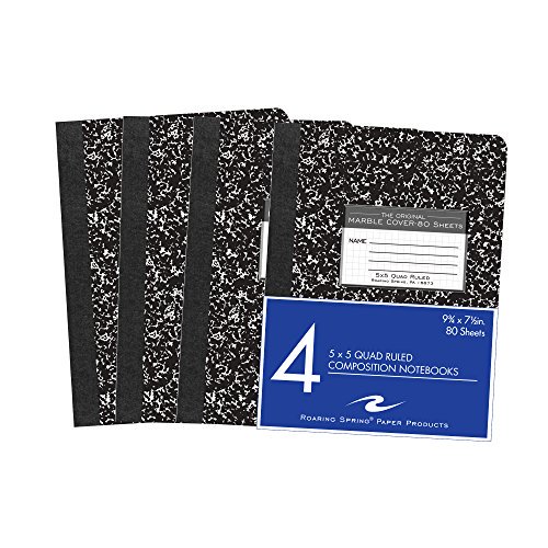 Roaring Spring Hard Cover Composition Book 9 3/4 x 7 1/2 5x5 Graph Ruled 80 sheets 4/pk