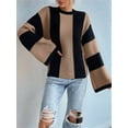 thumbnail image 5 of Women'S Colorblock Bell Sleeve Mock Neck Knit Sweater Pullover Top Khaki M, 5 of 7