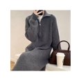 thumbnail image 2 of Women'S Elegant Long Sleeve Lapel Knitted Fall Winter Over-The-Knee Sweater Dress with Zipper Grey One Size, 2 of 8