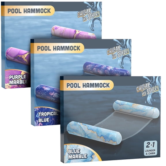 Galvanox Swimming Pool Floats Water Hammocks for Adults (3 Pack) Multi Purpose Inflatable and Mesh Lounger