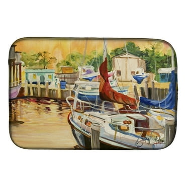 Caroline's Treasures Sunset Bay Sailboat Dish Drying Mat