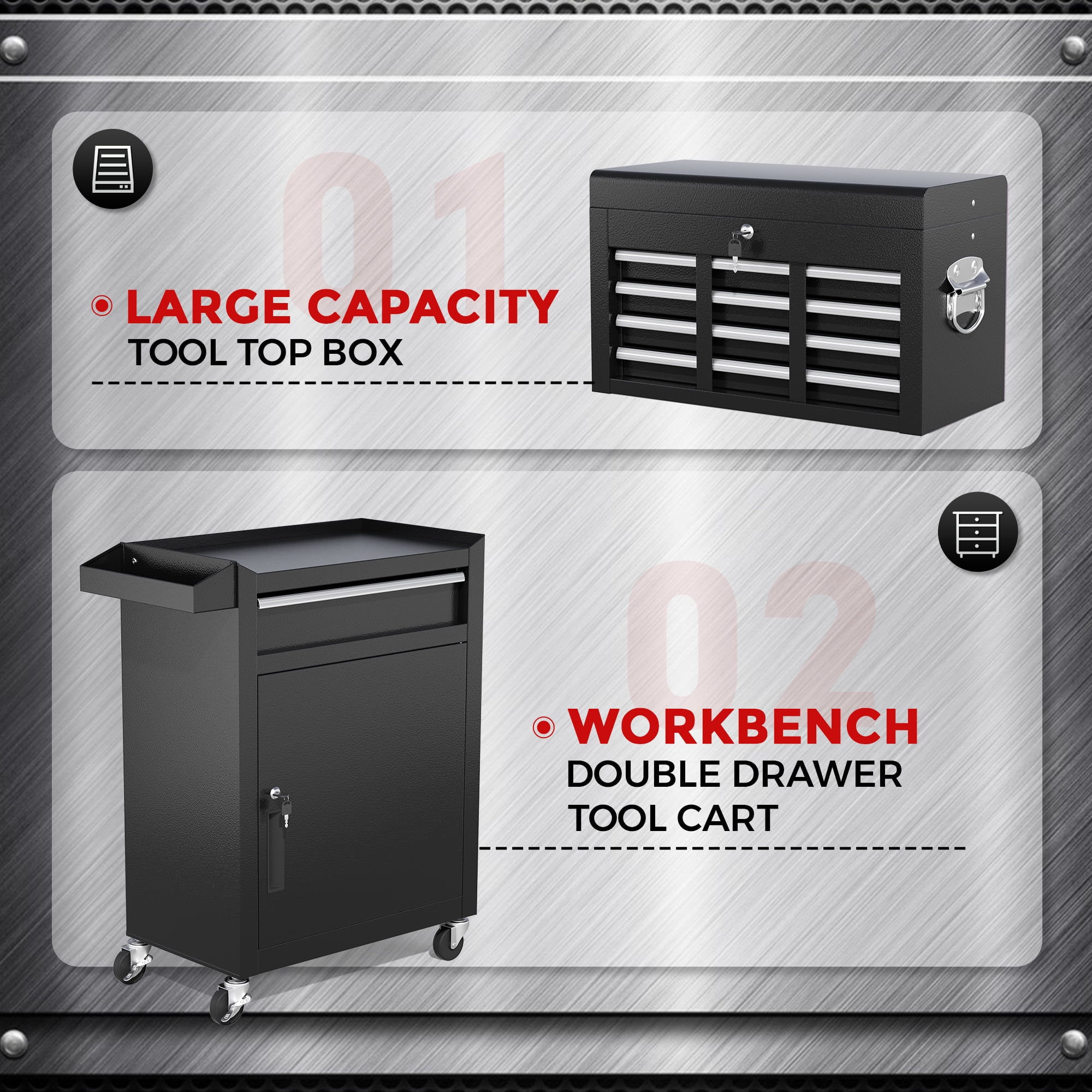 Suncrown Tool Chest 5 Drawer Rolling Tool Storage Cabinet with Universal Lockable Wheels, Metal Tool Cart for Garage, Workshop, Metal Black