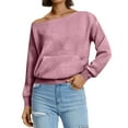 thumbnail image 6 of Mohiass Women Off the Shoulder Sweatshirt Oversized Plain Fleece Pullover Tops with Pocket Cute Y2k One Shoulder Shirts Pink XL, 6 of 7