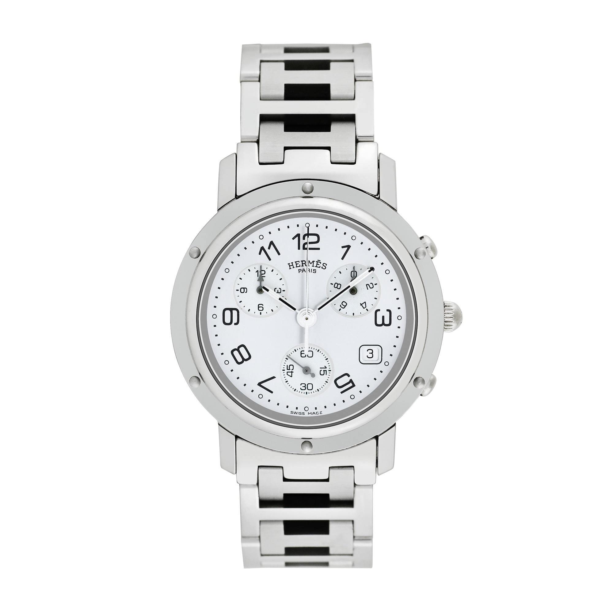 Pre-Owned Hermes Men's Clipper Chrono 38mm Stainless Steel Wristwatch