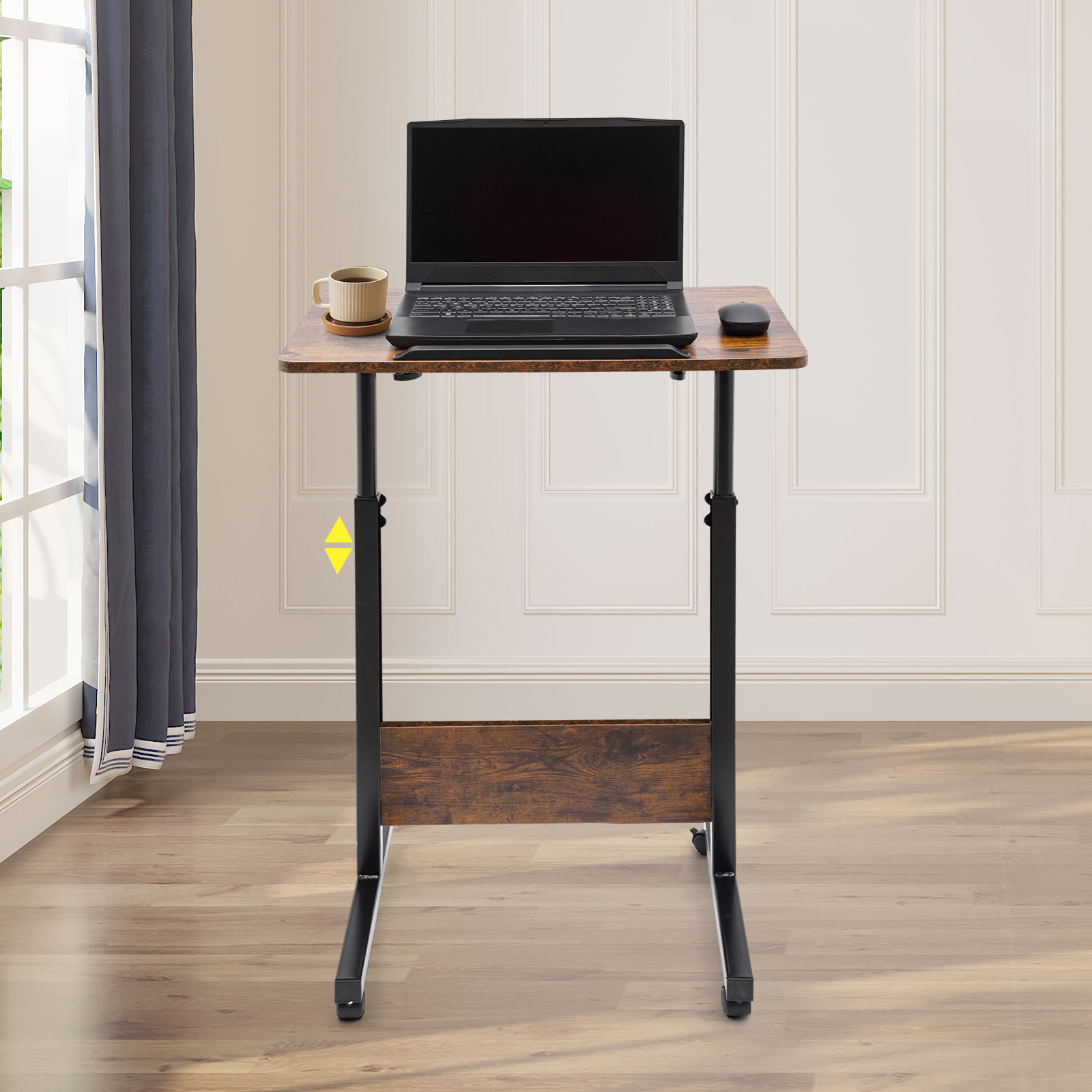 Fichiouy Mobile Standing Desk Adjustable Standing Desk Converter with Wheels Rolling Desk Laptop Cart for Home Office