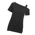 thumbnail image 4 of Camiseta de mujer Sexy con hombros descubiertos, manga corta, top de algodón retorcido, negro, L Methold AP001289-03, 4 of 7