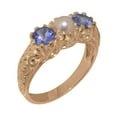 thumbnail image 1 of LBG British Made Traditional 9k Rose Gold Ring with Cultured Pearl & Tanzanite Womens Promise Ring - 33 size options - Size 4.25, 1 of 7