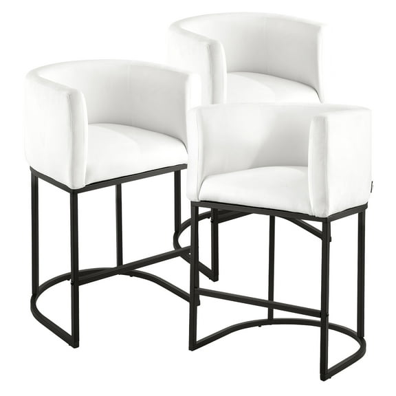 VEVOR Bar Stool Set of 3, 25 inch Counter Height Stools, Counter Barstool with Backrest, Arm, Metal Frame, and Footrest, Accent Fabric Bar Chair, Island Barstools for Kitchen, Dining Room, White