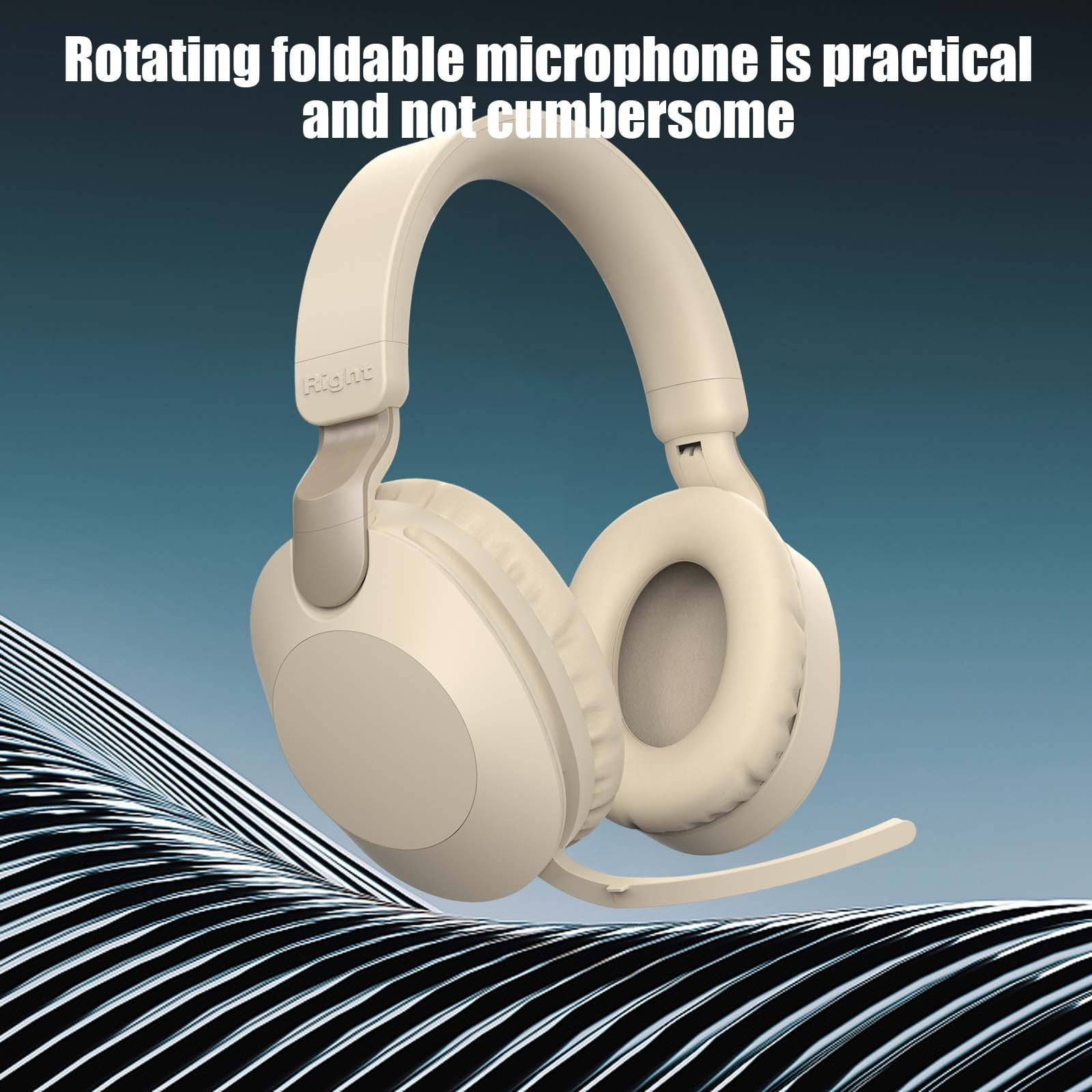 Wireless Headphones Bluetooth On-Ear Headset with Microphone and up to 50 Hours Battery Life with Quick Charging,Beige