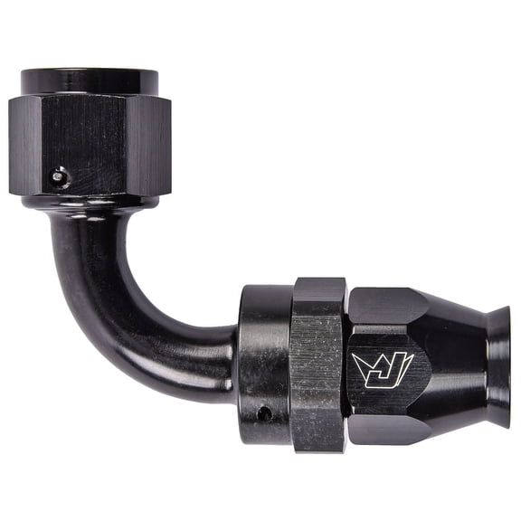 JEGS AN 90-Degree PTFE Hose End Fitting [-8 AN Female to -8 AN PTFE Hose, Black Anodized Aluminum]