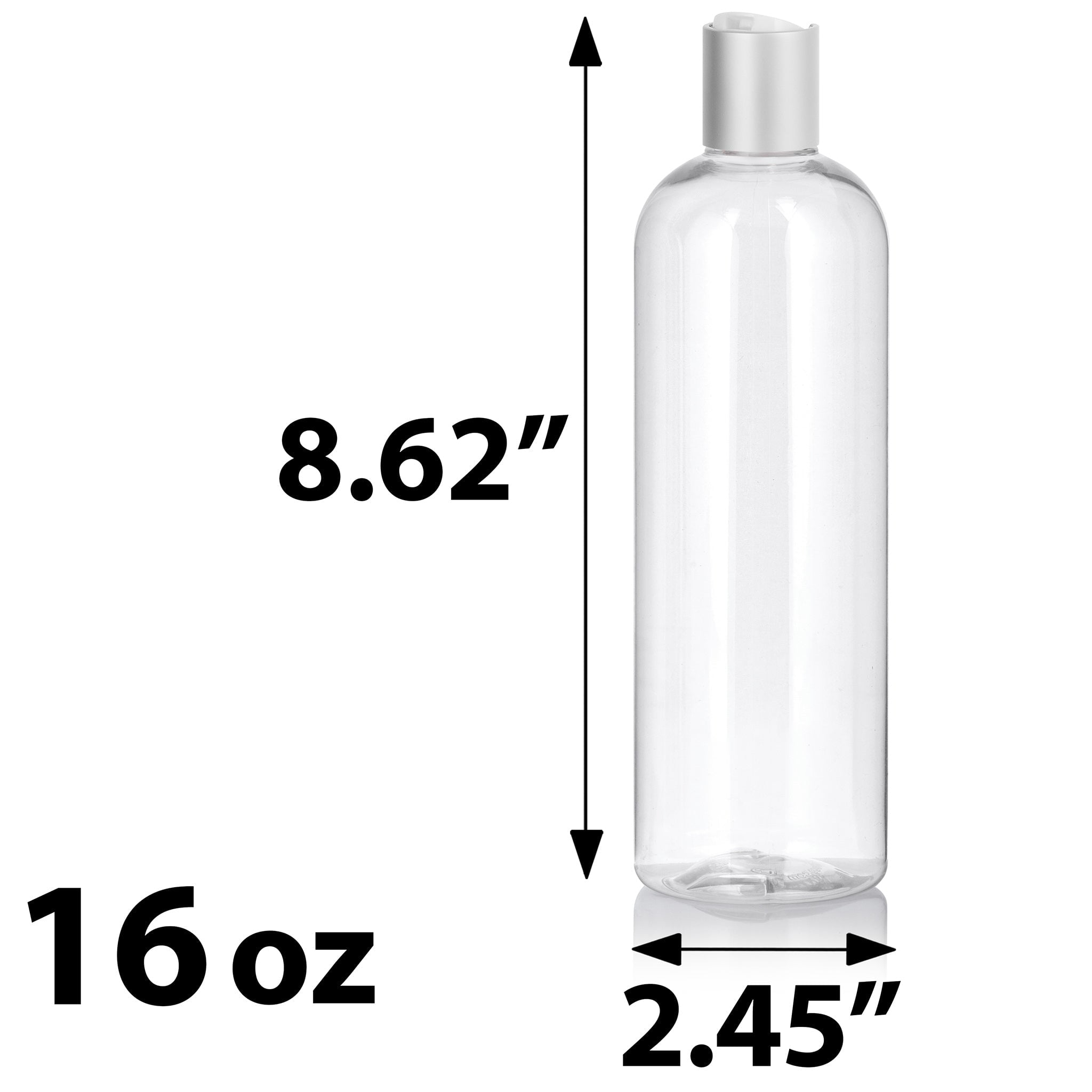 Clear Plastic PET Slim Cosmo Bottle with Silver Disc Cap (12 Pack)