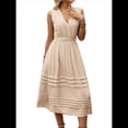 thumbnail image 2 of Vestido de Vacaciones para Mujer, Color Liso, Sin Mangas, Cuello en V, Cintura Elástica. Albaricoque L, 2 of 7