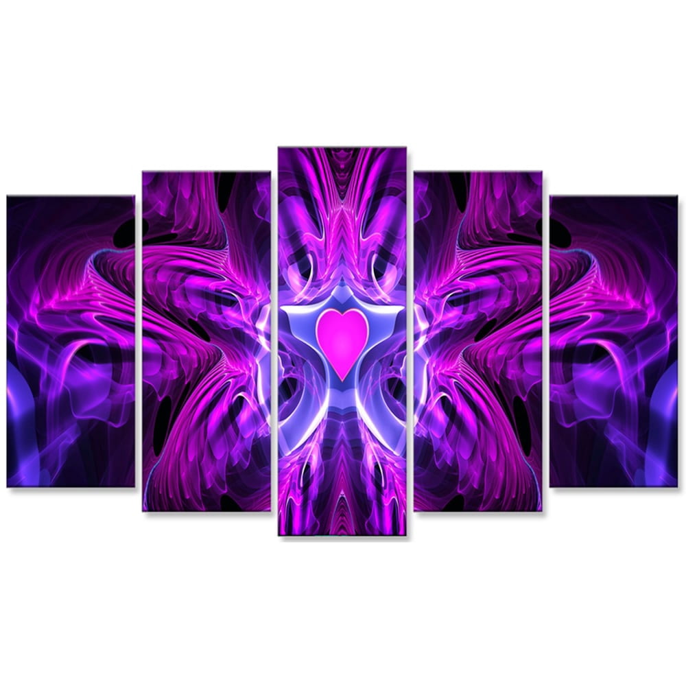 DESIGN ART Abstract "Heart at the Center" 4-piece Purple Canvas Art Set 32 in. wide x 16 in. high - 1 Panel