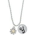 thumbnail image 1 of Delight Jewelry Two-tone Small Daisy with Peace Sign Silvertone Script Initial Disc - Y - Charm Necklace, 20"+3", 1 of 4