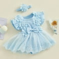thumbnail image 4 of Wxirdiow Baby Clothes for Girls Baby Girl Summer Clothes Newborn Outfit Ruffle Romper Infant Baby Dress Bow Headband Cute Outfits Girls Blue Size,6-12 Months, 4 of 7